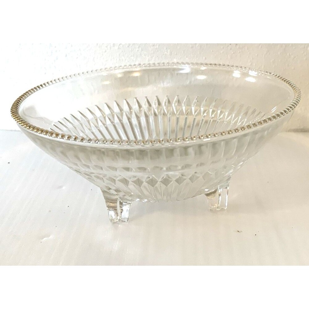 VTG Jeannette 3-Feet Nut/Candy Bowl Diamond-Paneled Sides Beaded Trim 1950s-70s
